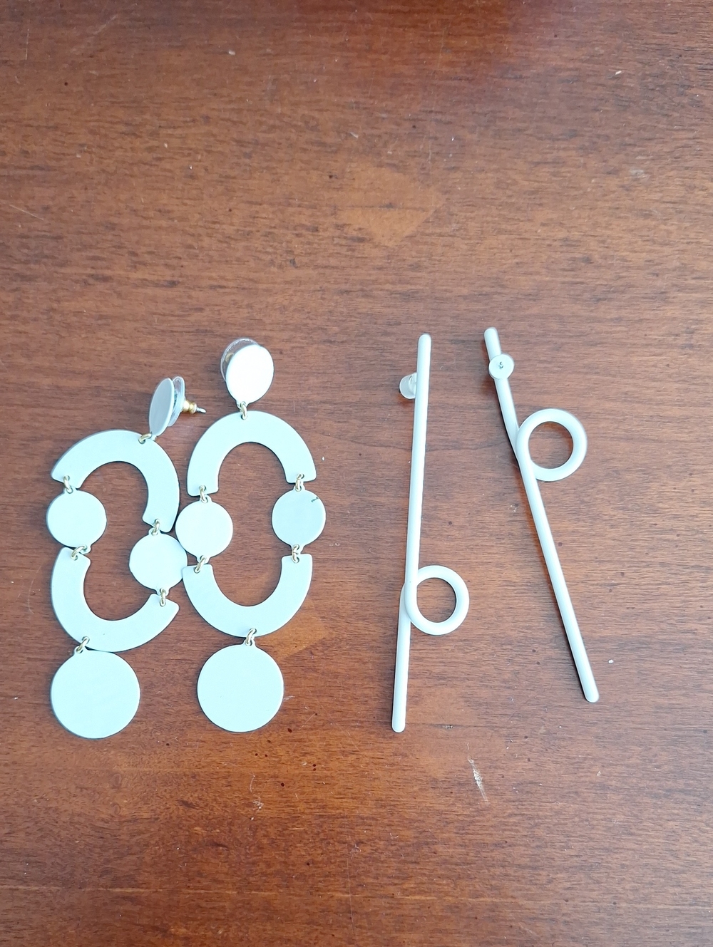 White Dangly Long Earrings